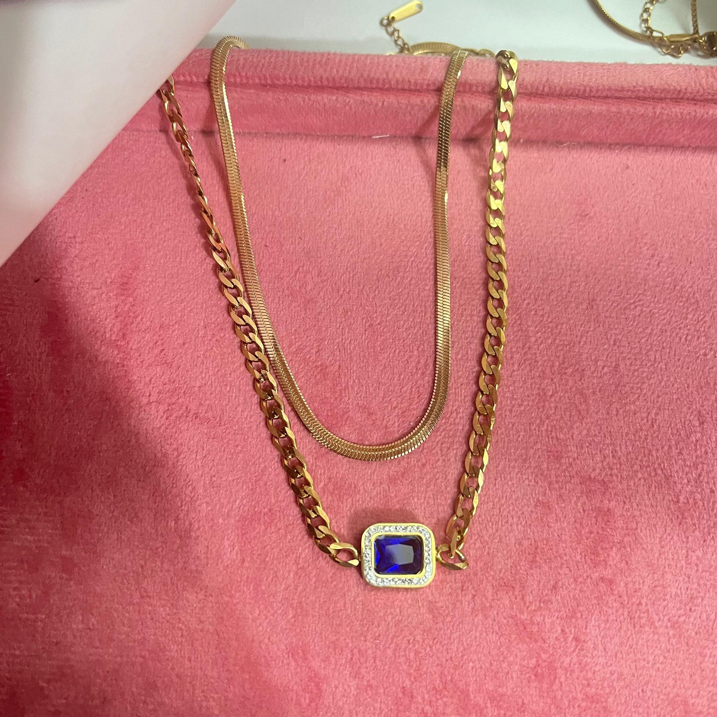 Sapphire Layered Necklace Rosegold