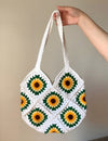 Black and Yellow Sunflower Crochet Tote bag